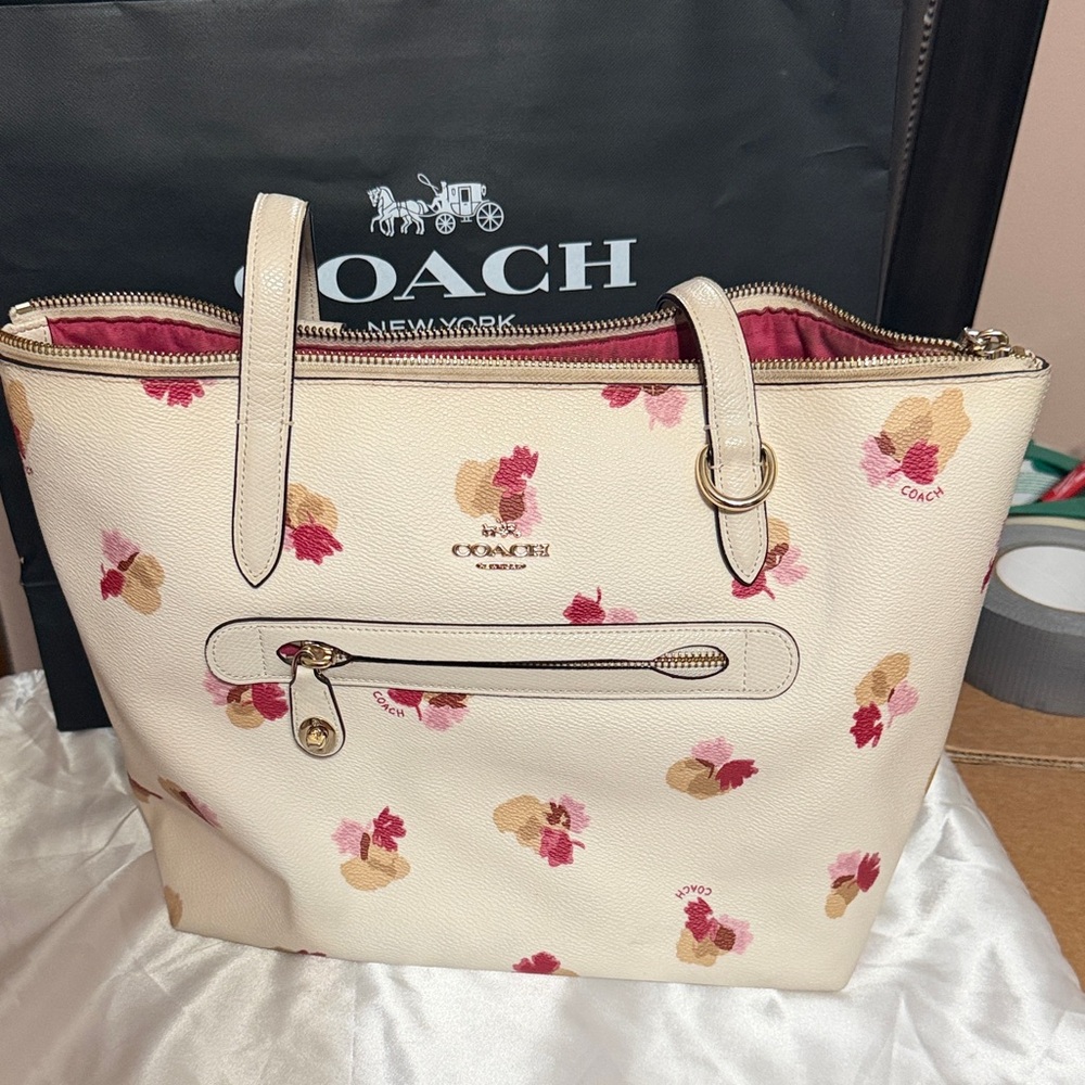 Coach Cream Tote with Floral Accents